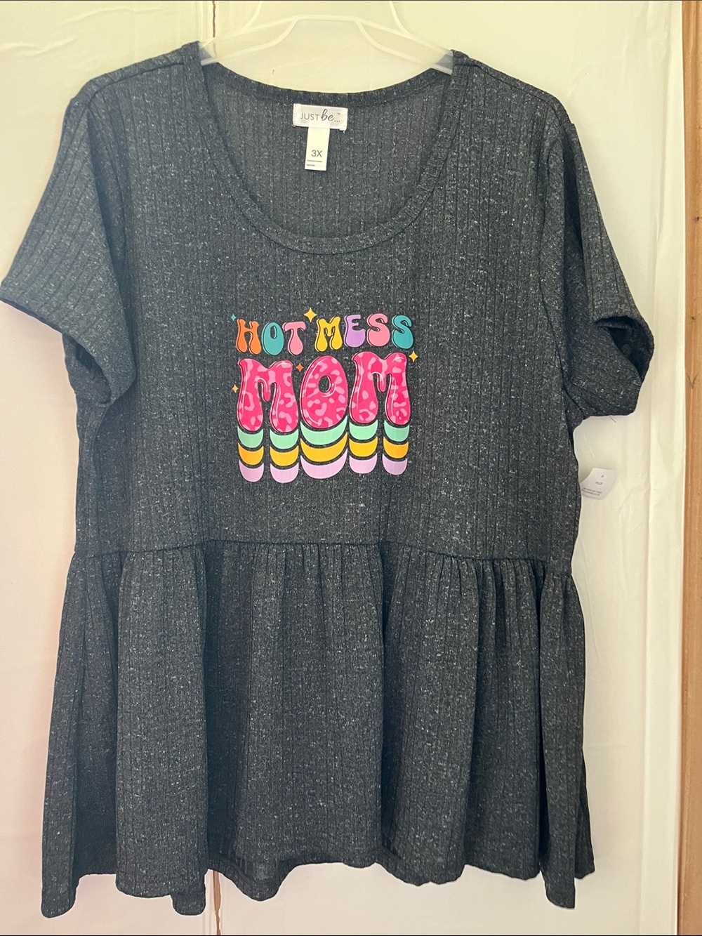 Upcycled just be Charcoal 'Hot Mess Mom' Graphic Peplum Tee